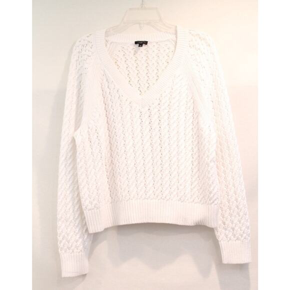 Talbots Sweaters - Talbots Open Stitch Cable Sweater Womens size XLP White V-Neck Long Sleeve